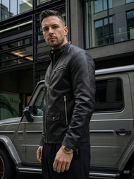 Pánska Koženková Bunda Čierna OZONEE JS/11Z8021