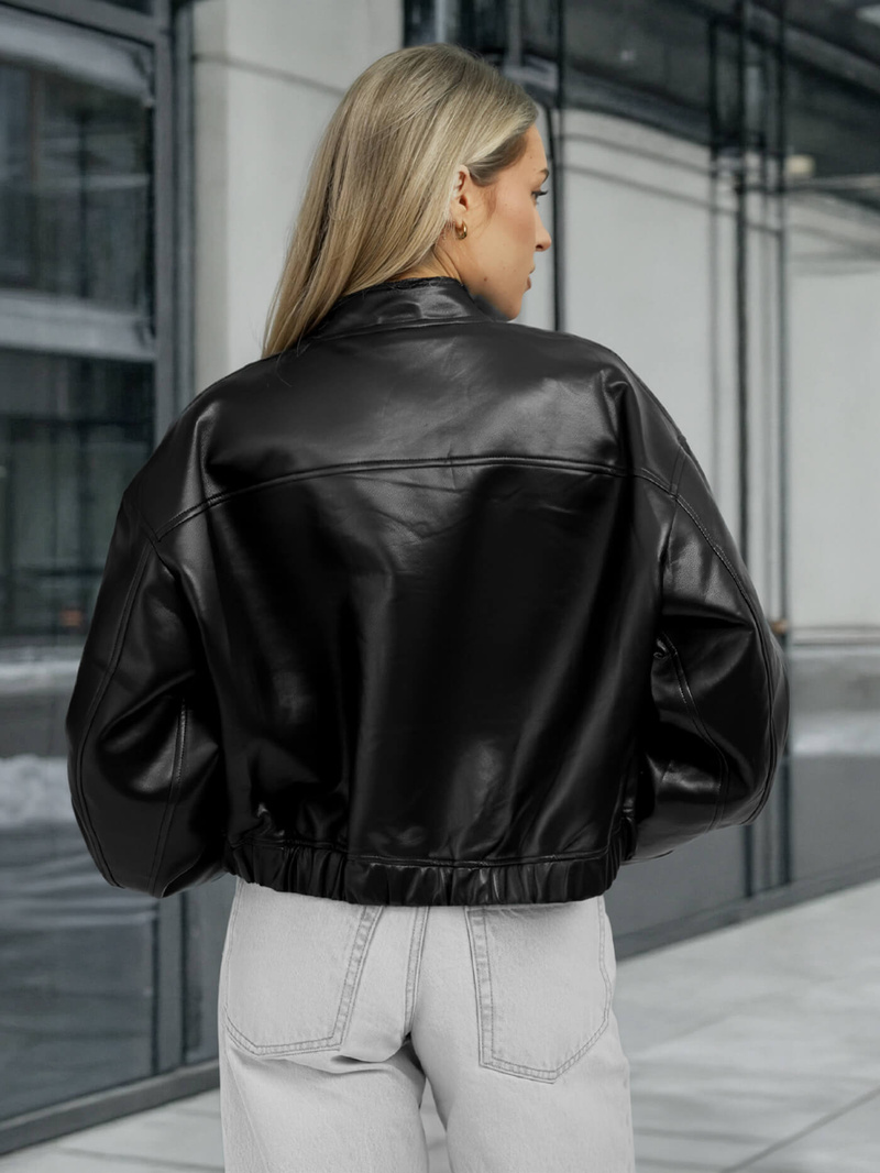 Dámska Kožená Bunda Čierna OZONEE JS/11Z8281Z