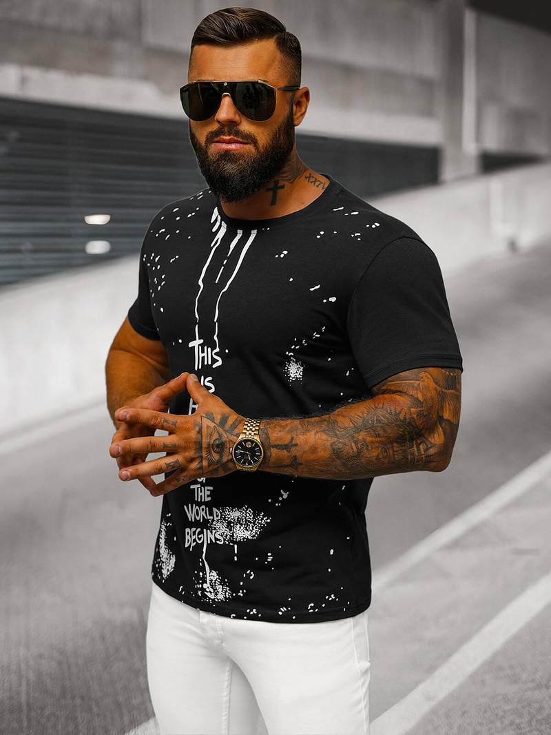 Pánske Tričko Čierne OZONEE O/8T1259/3