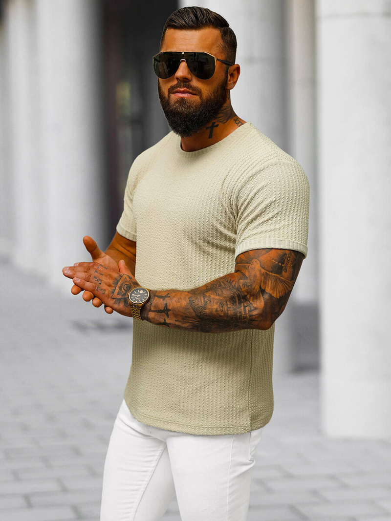 Pánske Tričko Béžová OZONEE O/7766T