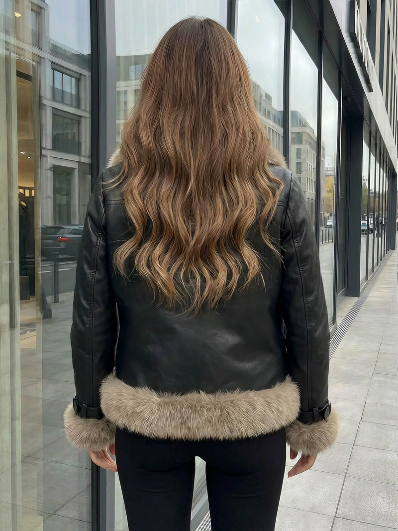 Dámska kožená bunda čierna OZONEE JS/61M8517/392Z