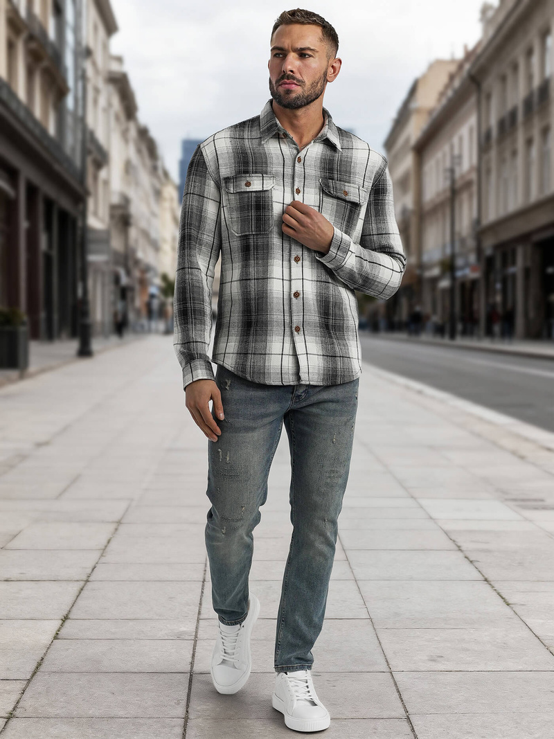 Pánska košeľa čiernobiela OZONEE NB/MC728N/4