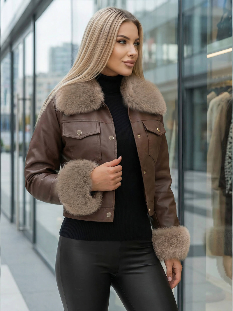 Dámska Kožená Bunda Čokoláda OZONEE JS/61M8513/158