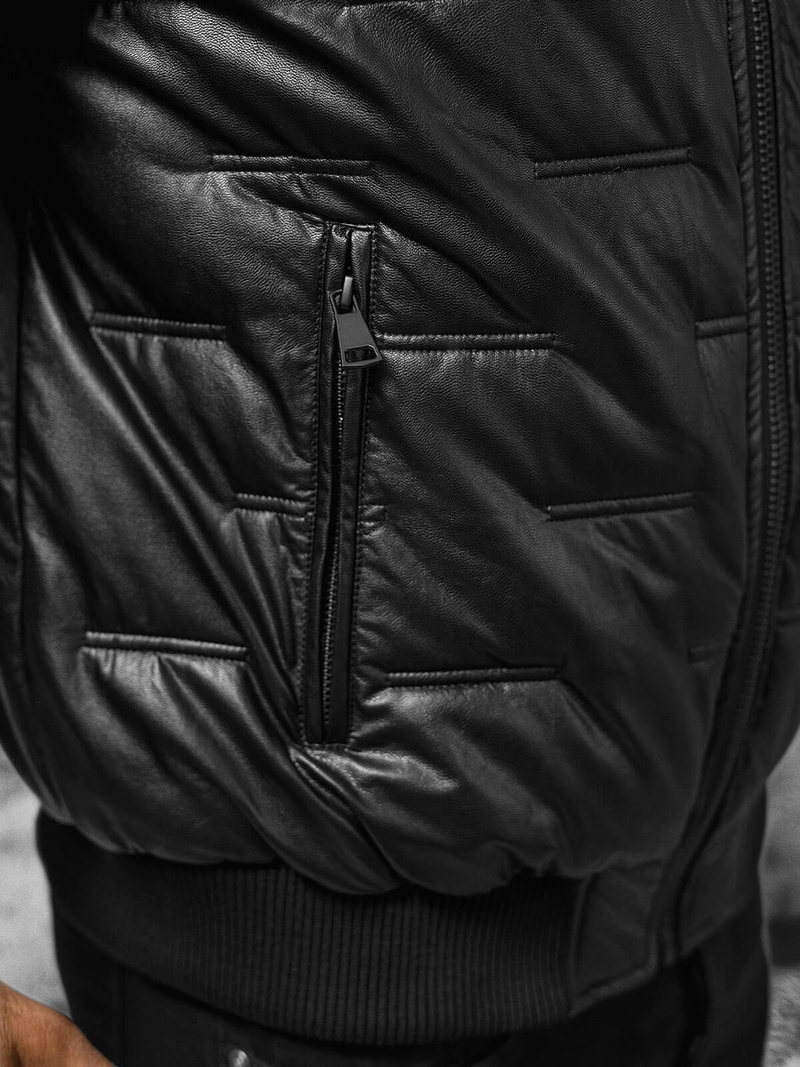 Pánska Koženková Bunda Čierna OZONEE O/11Z8099