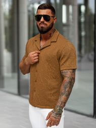 Pánska Košeľa s Krátkym Rukávom Hnedá OZONEE O/B2256