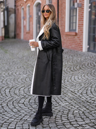 Dámsky kožený kabát čierny OZONEE JS/11Z8253