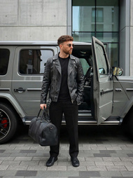 Pánska Koženková Bunda Čierna OZONEE JS/11Z8069