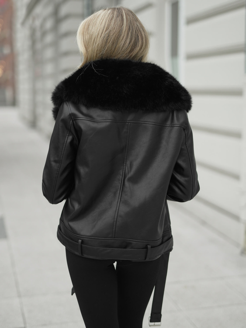 Dámska kožená bunda čierna OZONEE JS/61M8507/392AZ