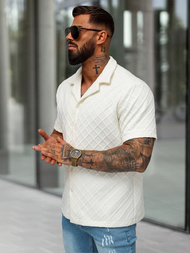 Pánska Košeľa s Krátkym Rukávom Ecru OZONEE O/B2257