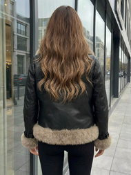 Dámska kožená bunda čierna OZONEE JS/61M8517/392Z