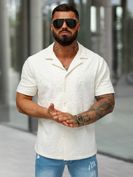 Pánska Košeľa s Krátkym Rukávom Ecru OZONEE O/B2258