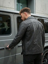 Pánska Koženková Bunda Čierna OZONEE JS/11Z8069