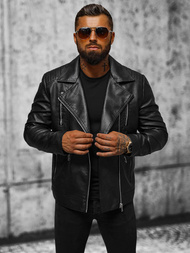 Pánska Koženková Bunda Čierna OZONEE JS/11Z8067