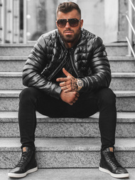 Pánska koženková bunda Čierna OZONEE O/9025Z