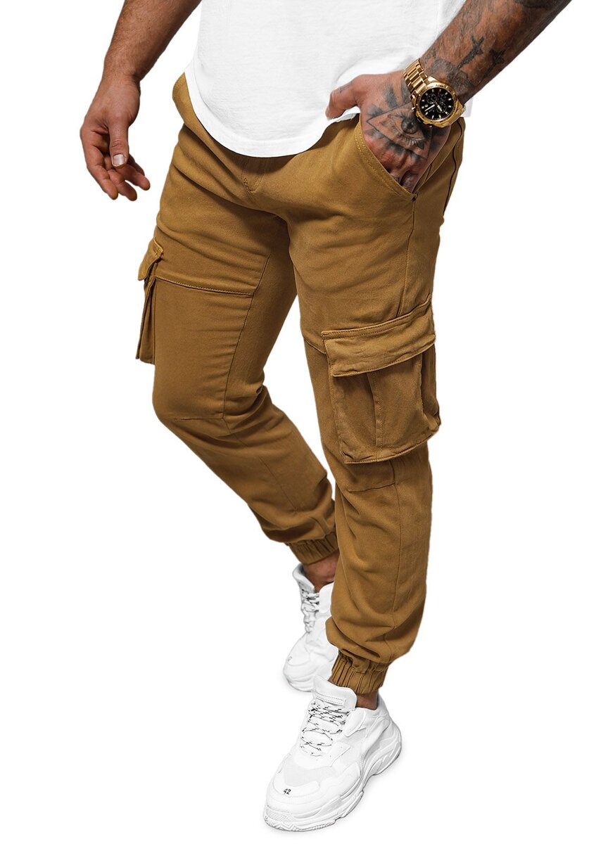 Pánske chino jogger nohavice tmavý camel OZONEE NB/MP0105KSZ